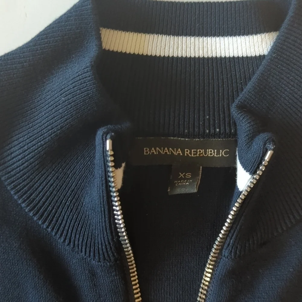 Banana Republic navy track  Jacket Zip Up Knit Jogger Activewear Preppy sz XS